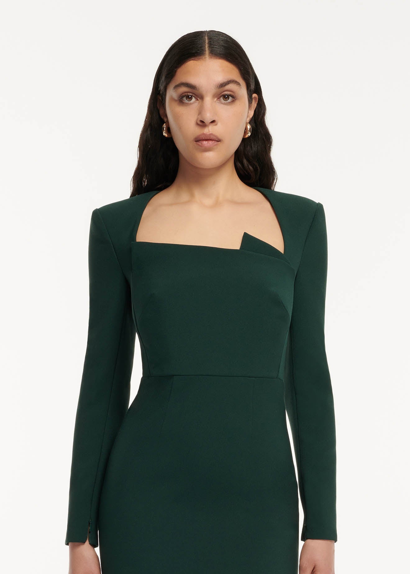 Pleated Front Crepe Midi Dress