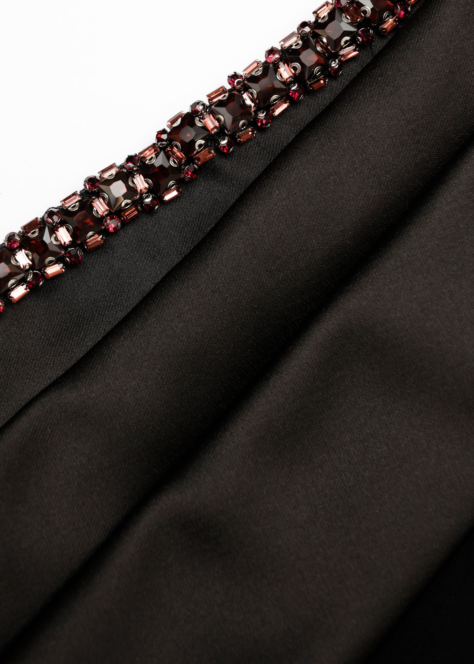 Contrast Crystal Trimmed Bow Satin Crepe Gown