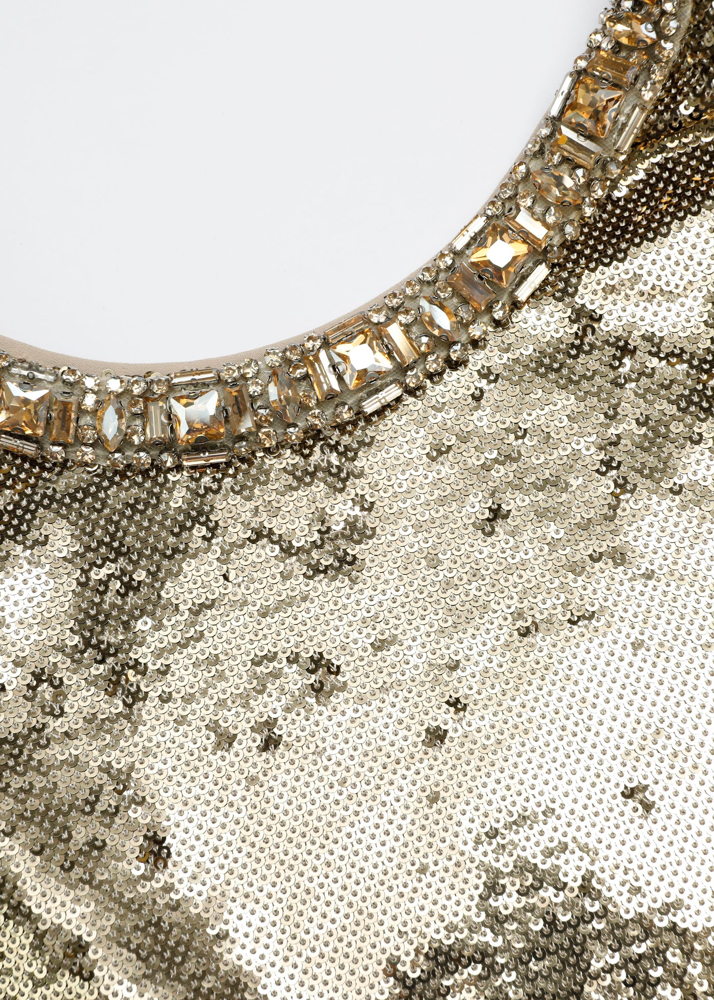 Crystal Neckline Sequin Column Gown