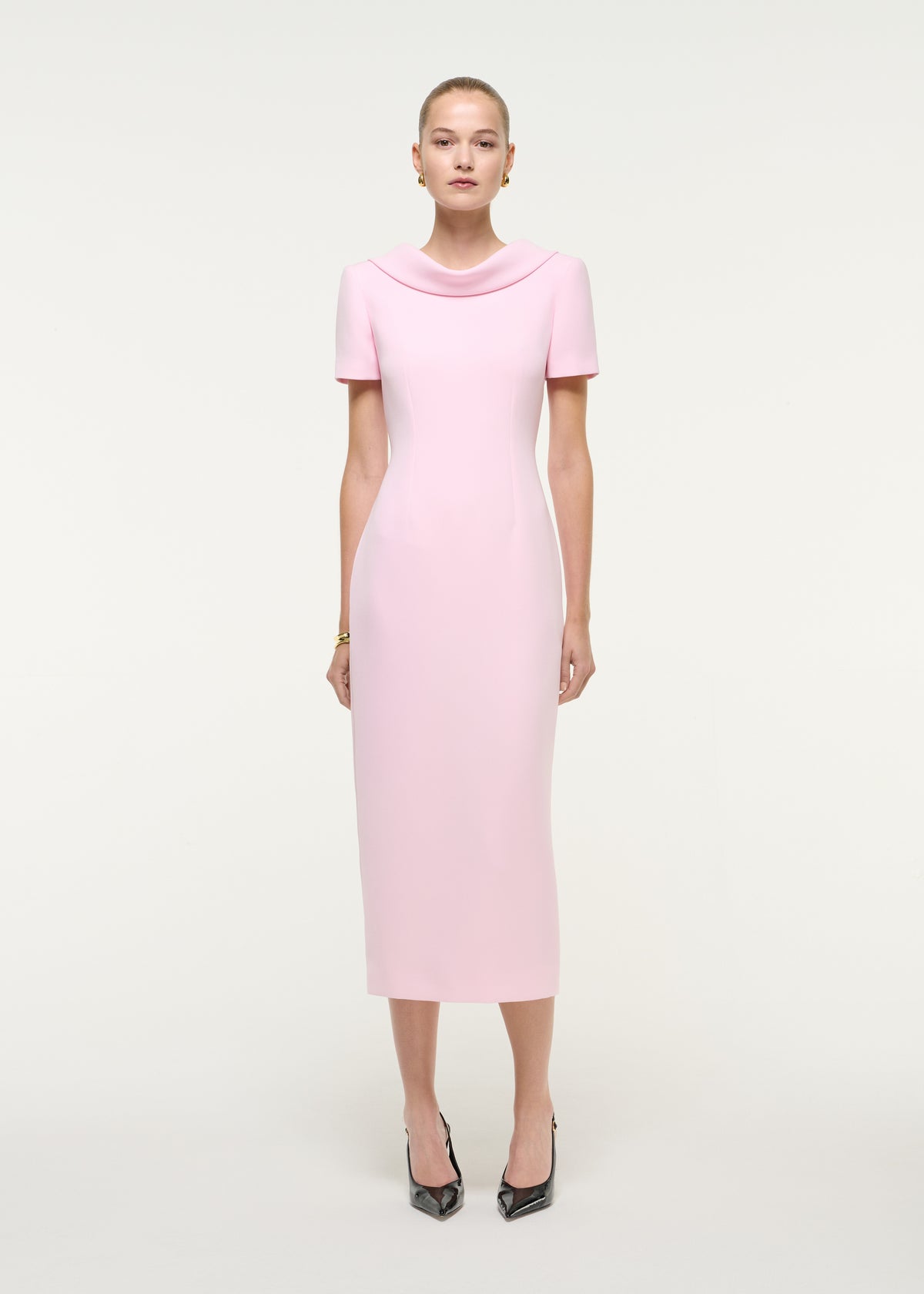 Collared Crepe Column Midi Dress