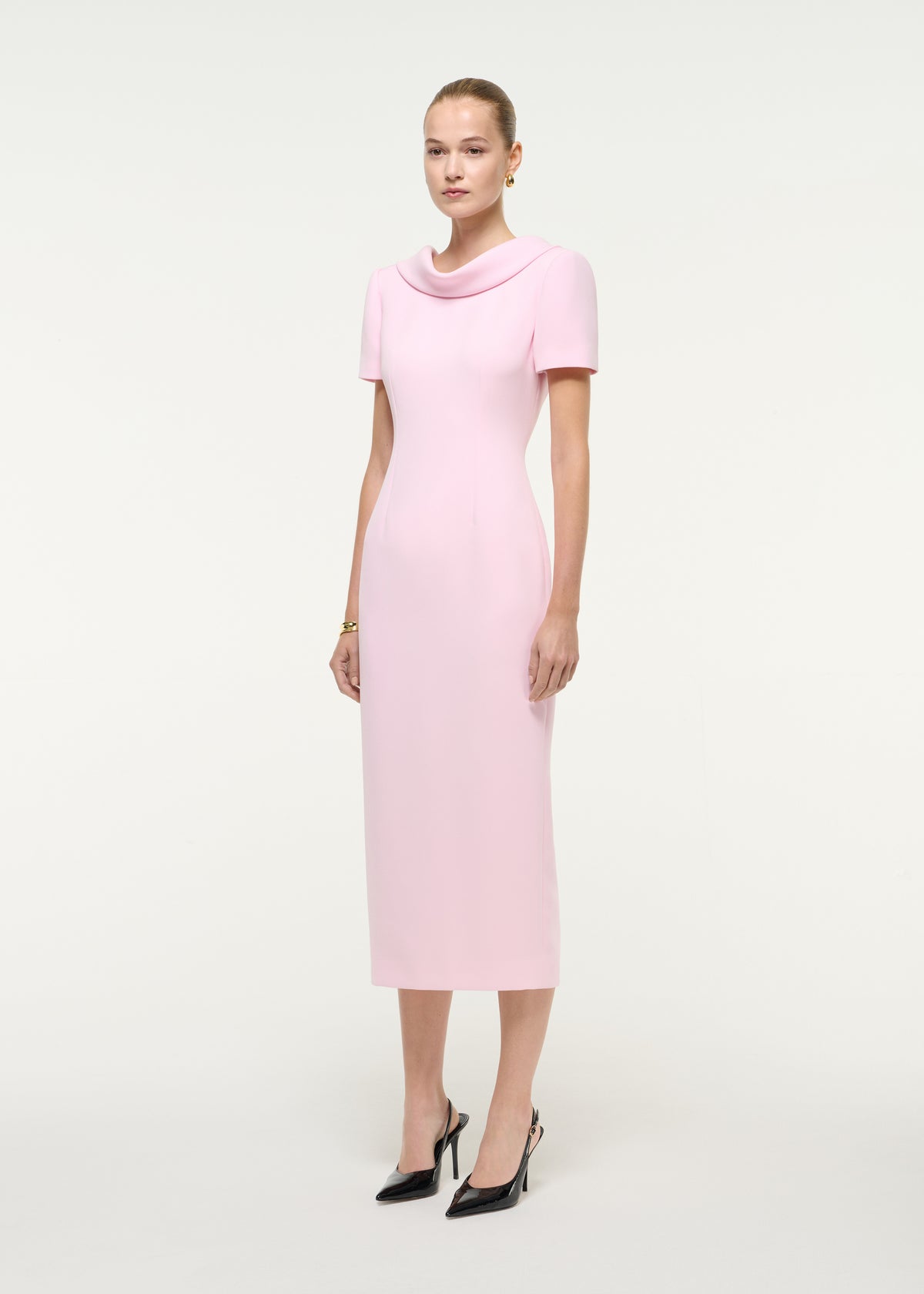 Collared Crepe Column Midi Dress