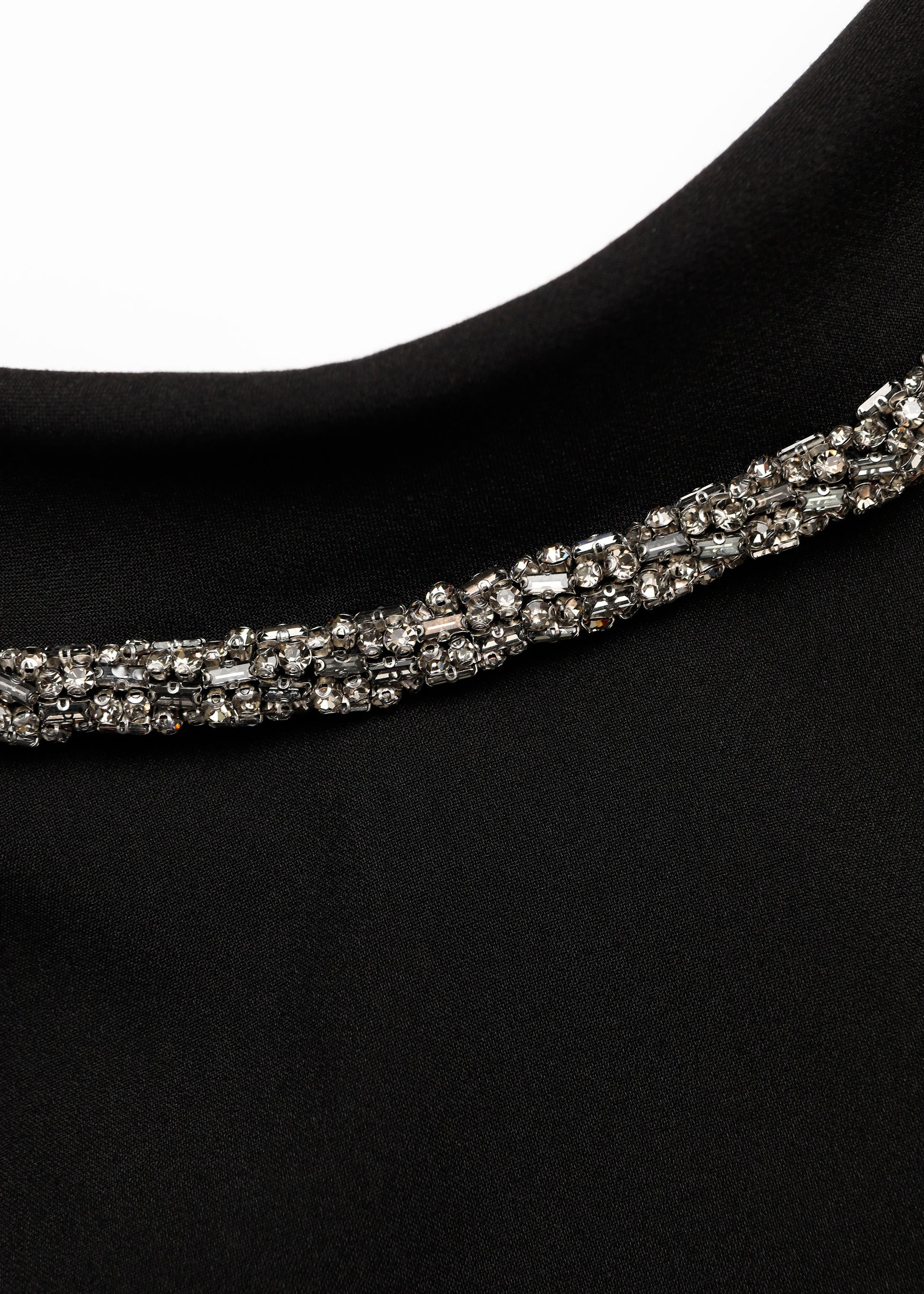 Diamante Collared Neck Crepe Gown