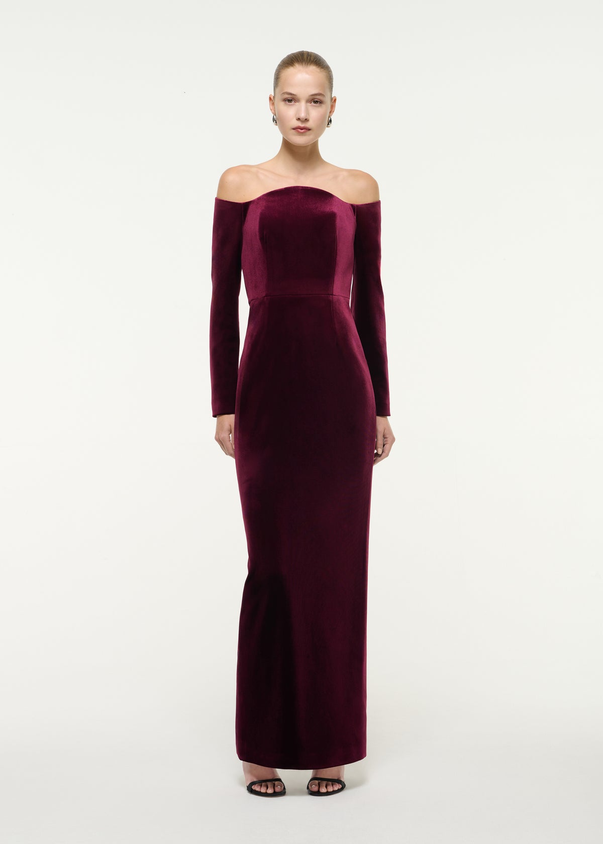 Off Shoulder Long Sleeve Velvet Gown