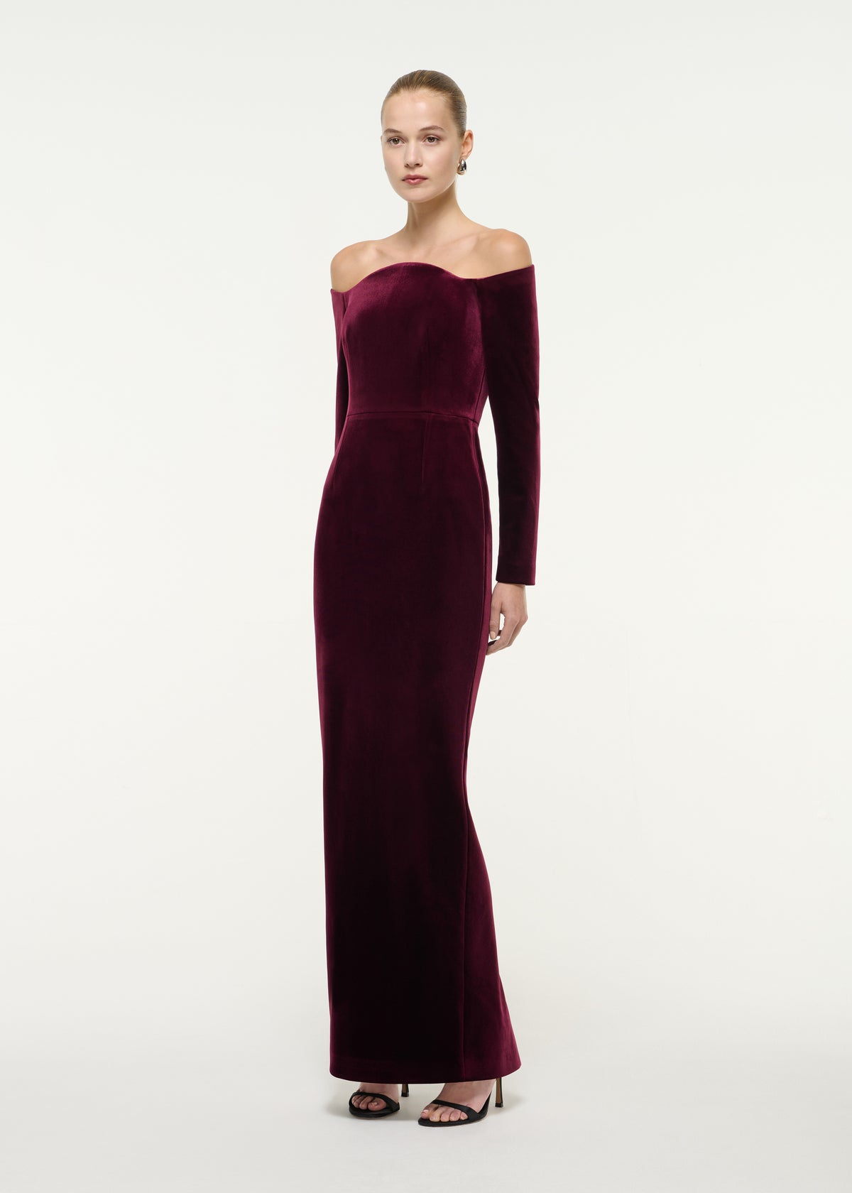 Off Shoulder Long Sleeve Velvet Gown