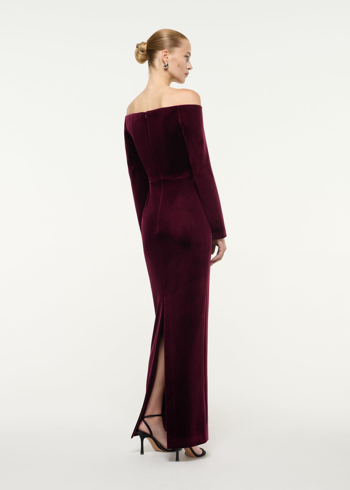 Off Shoulder Long Sleeve Velvet Gown