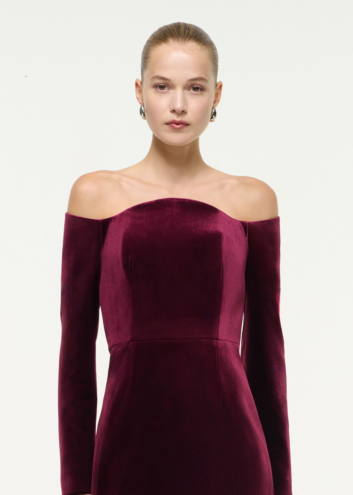 Off Shoulder Long Sleeve Velvet Gown