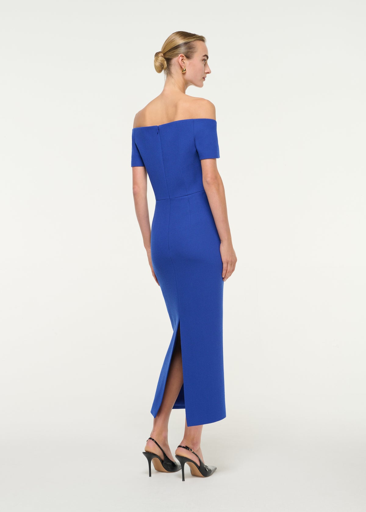 Off Shoulder Wool Crepe Midi Dress