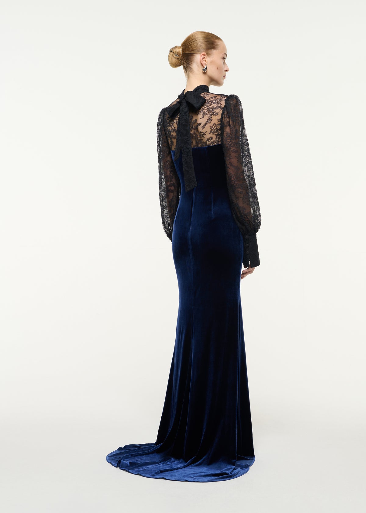 Lace Sleeve Velvet Gown