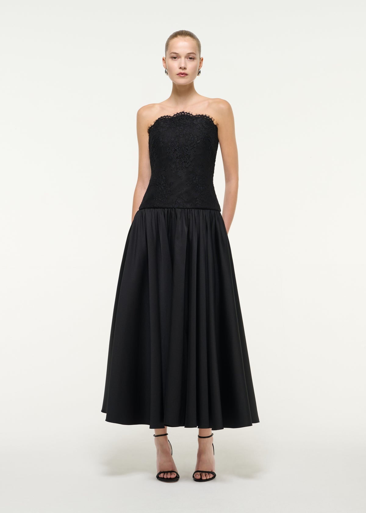 Strapless Taffeta And Lace Maxi Dress