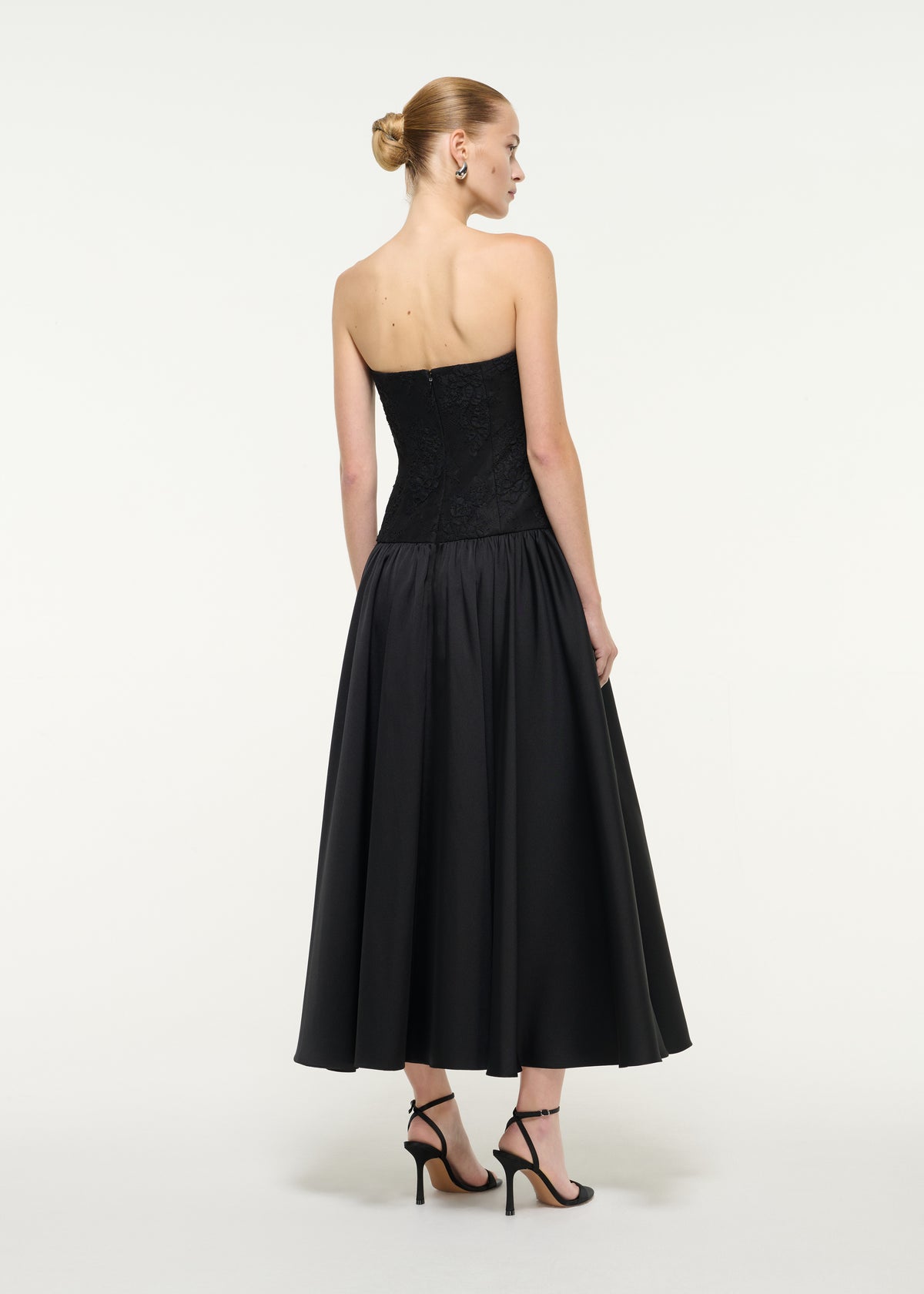 Strapless Taffeta And Lace Maxi Dress