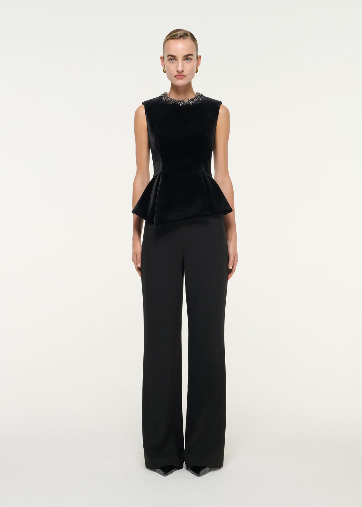 Embellished Neck Velvet Top