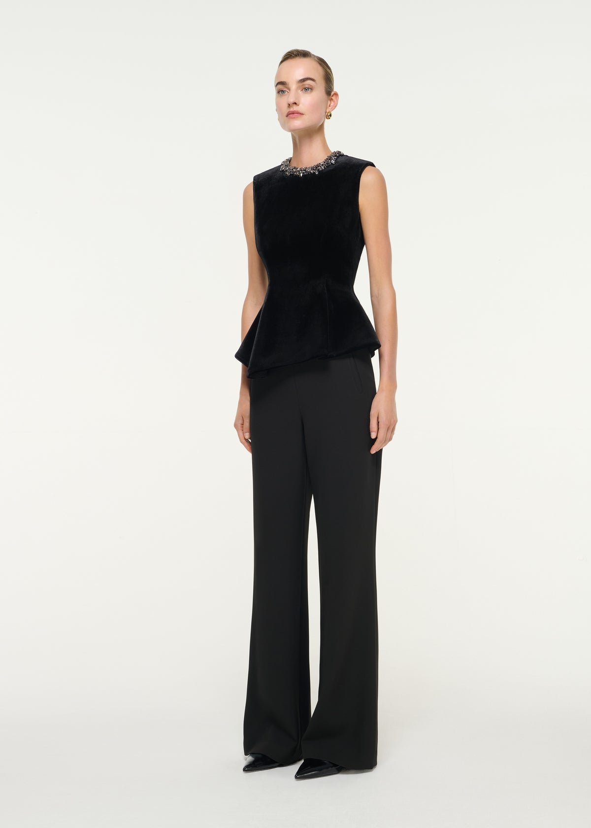 Embellished Neck Velvet Top