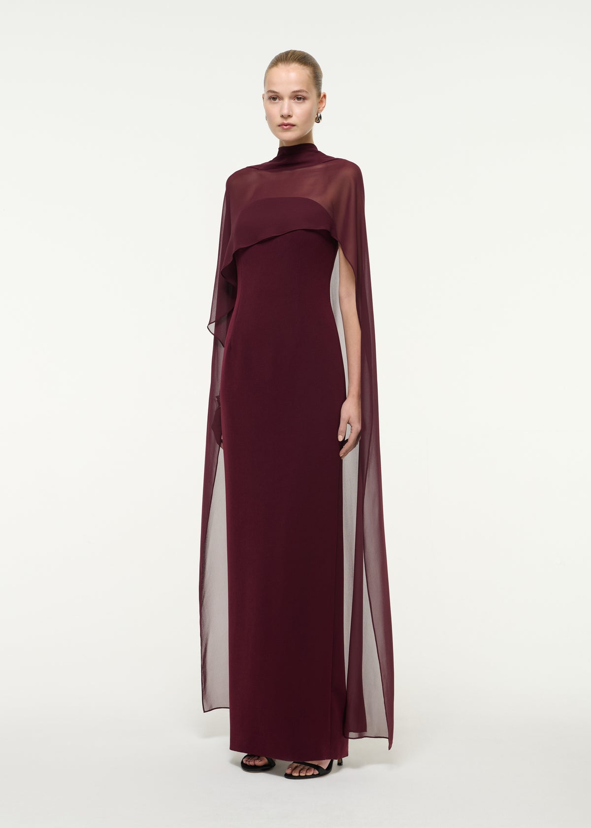 Crepe Gown With Chiffon Cape