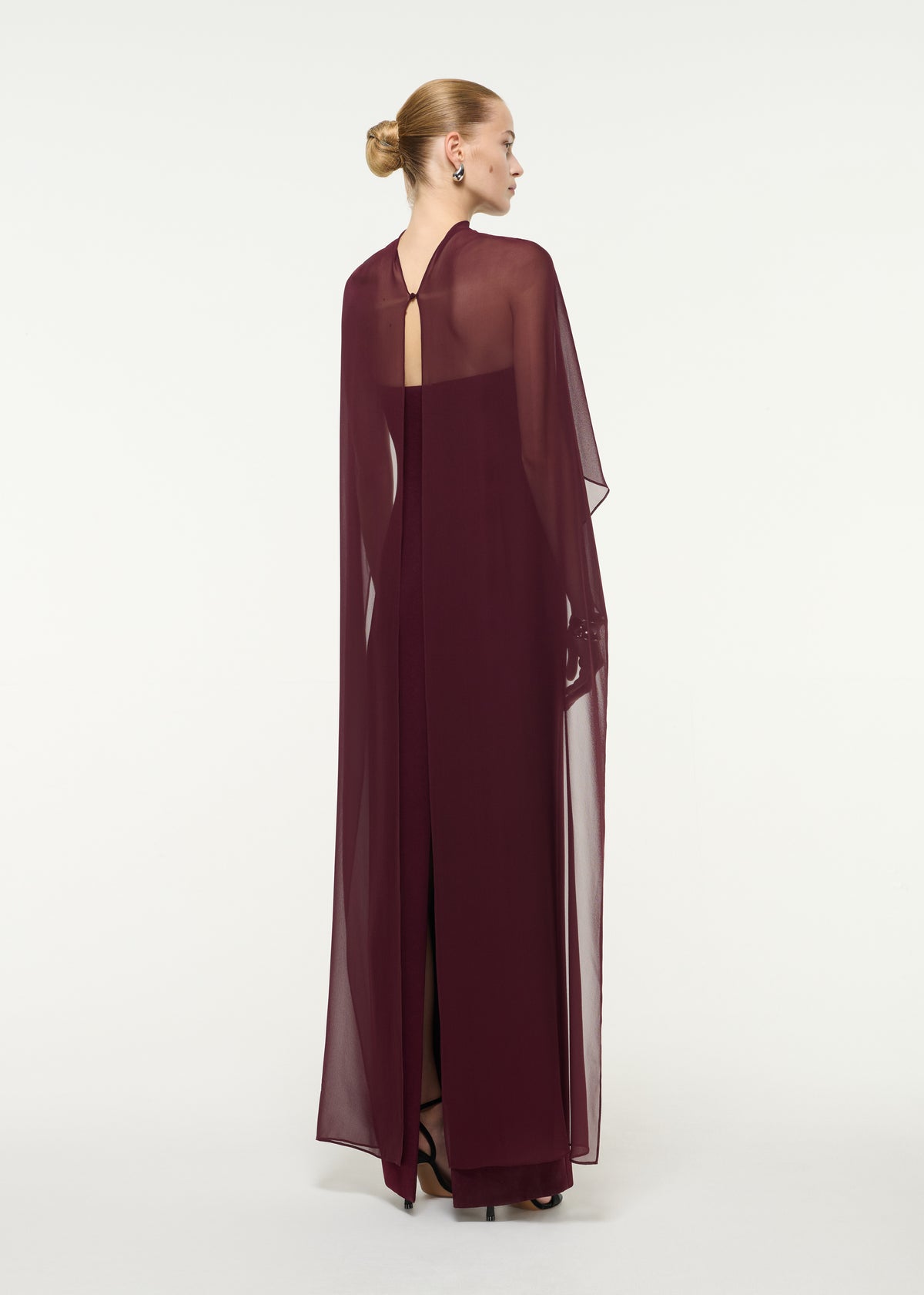 Crepe Gown With Chiffon Cape