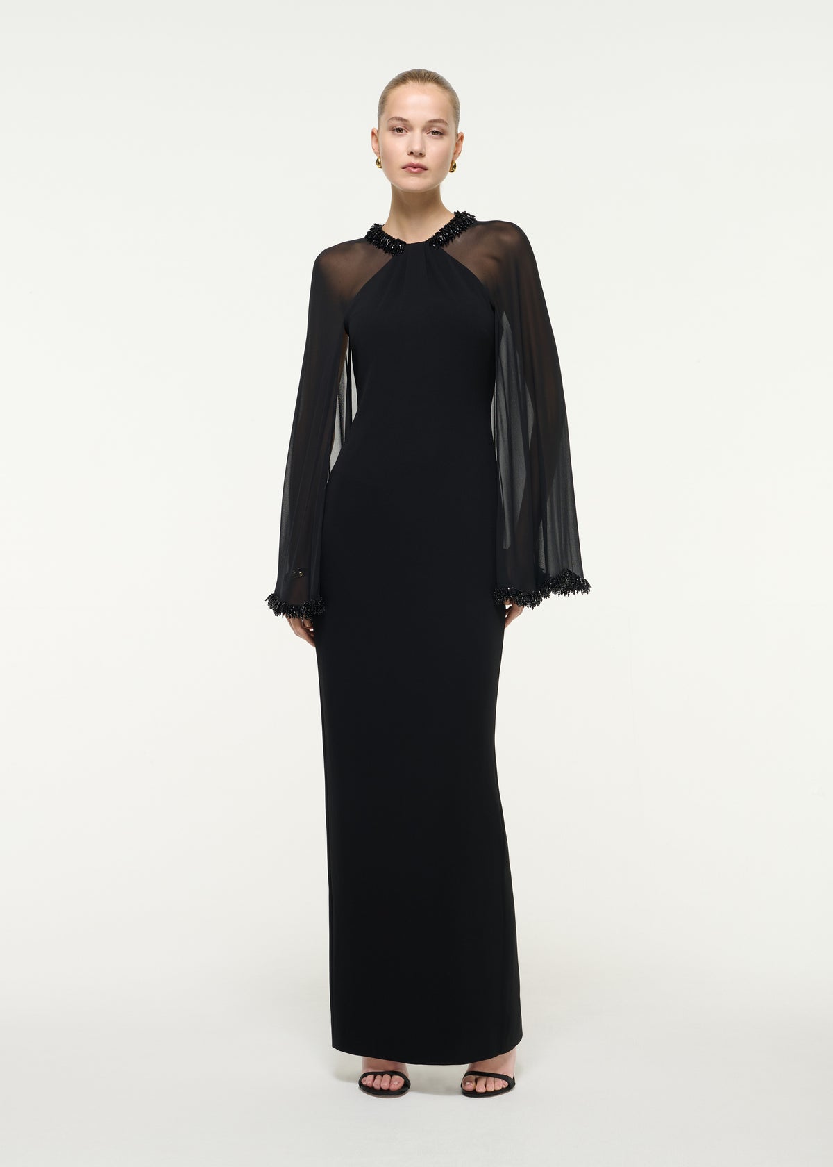 Cady Gown With Embellished Chiffon Cape