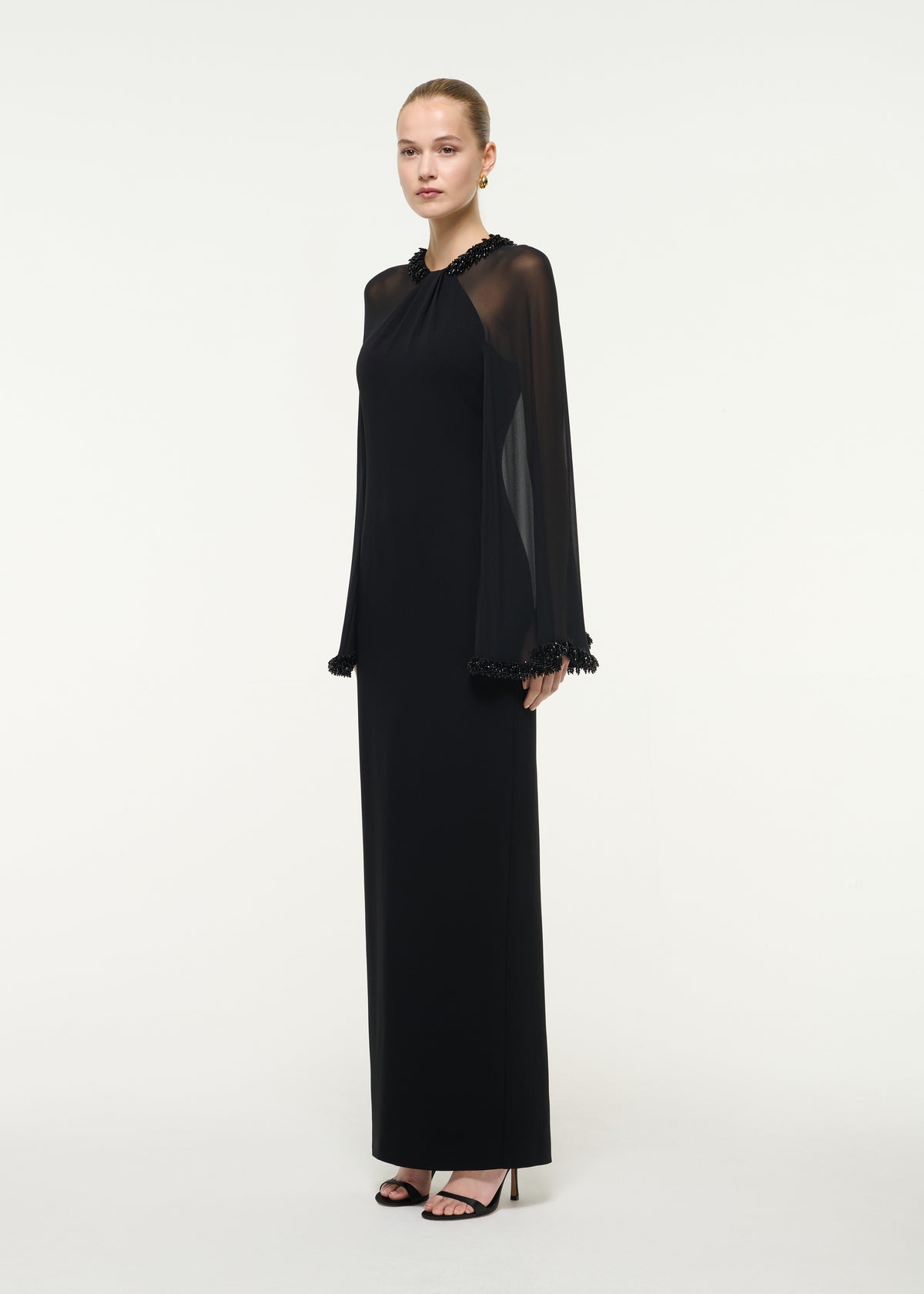 Cady Gown With Embellished Chiffon Cape