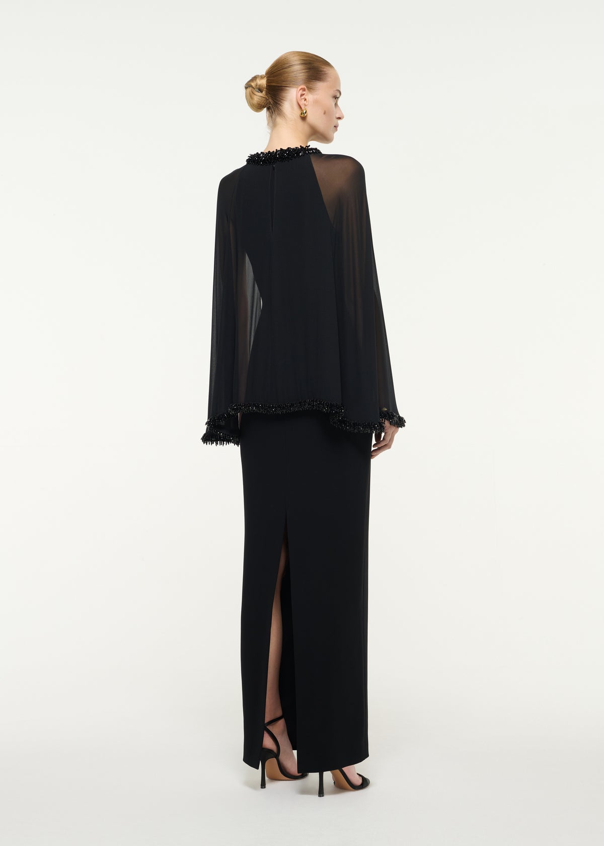 Cady Gown With Embellished Chiffon Cape