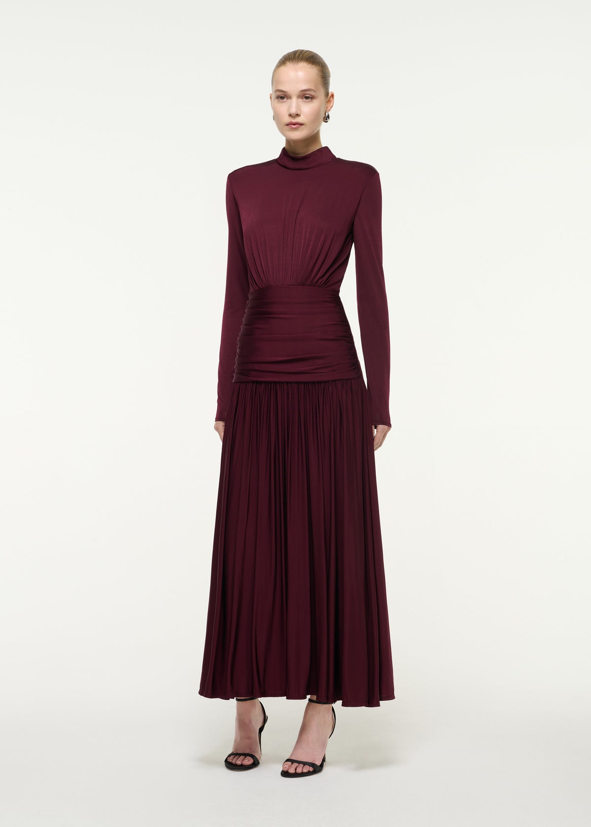 High Neck Long Sleeve Jersey Maxi Dress