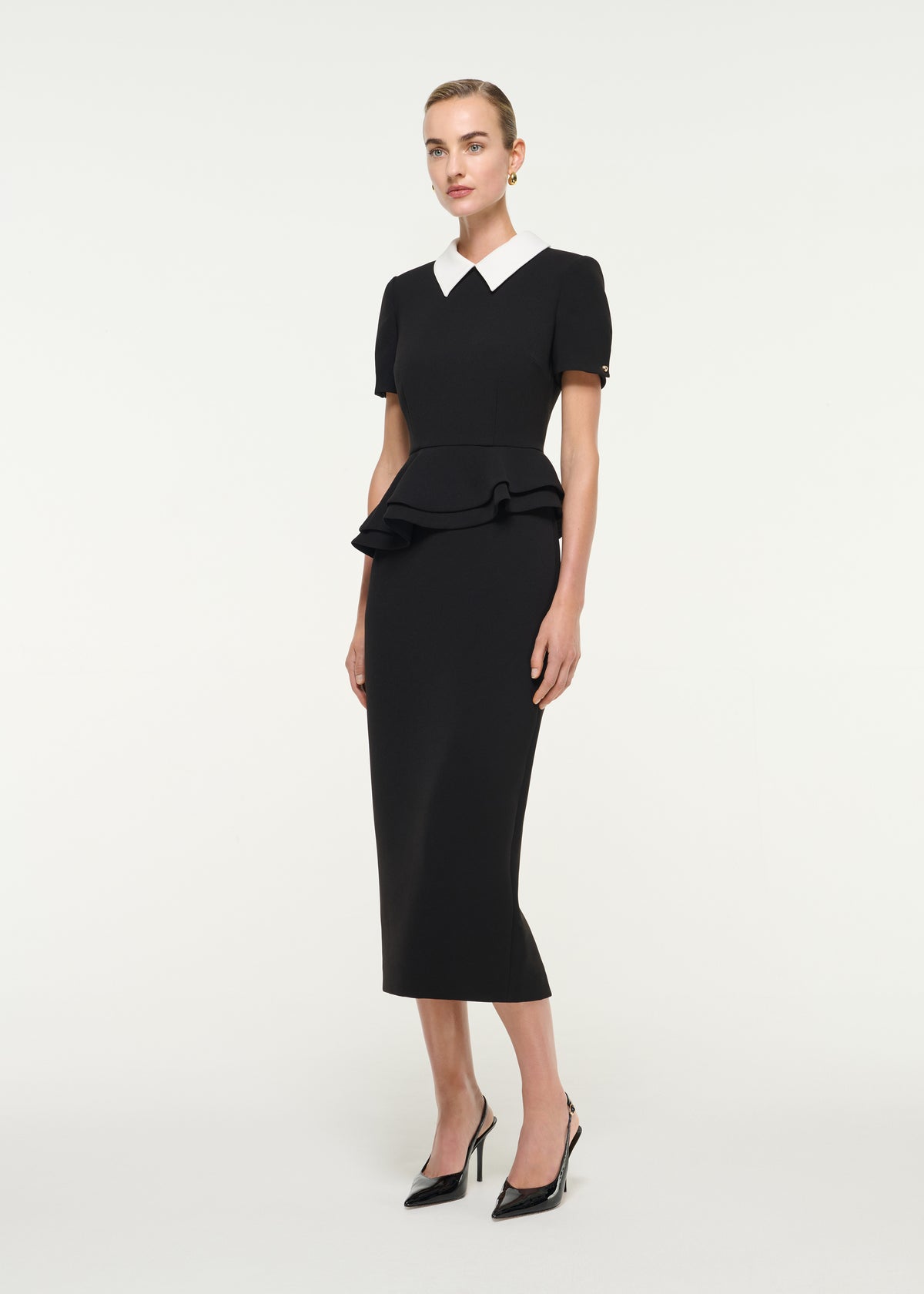 Monochrome Midi Dress With Contrast Collar