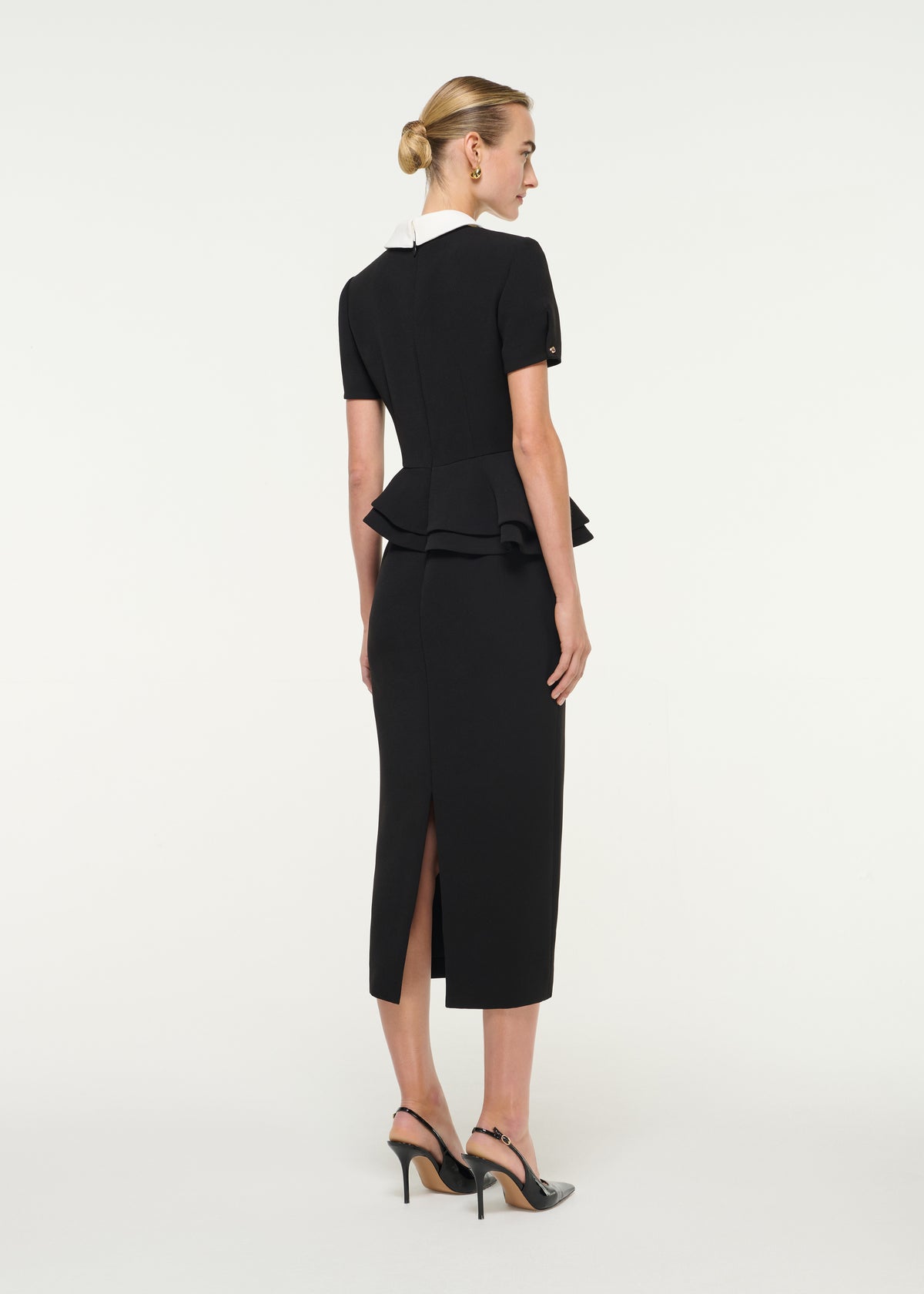 Monochrome Midi Dress With Contrast Collar