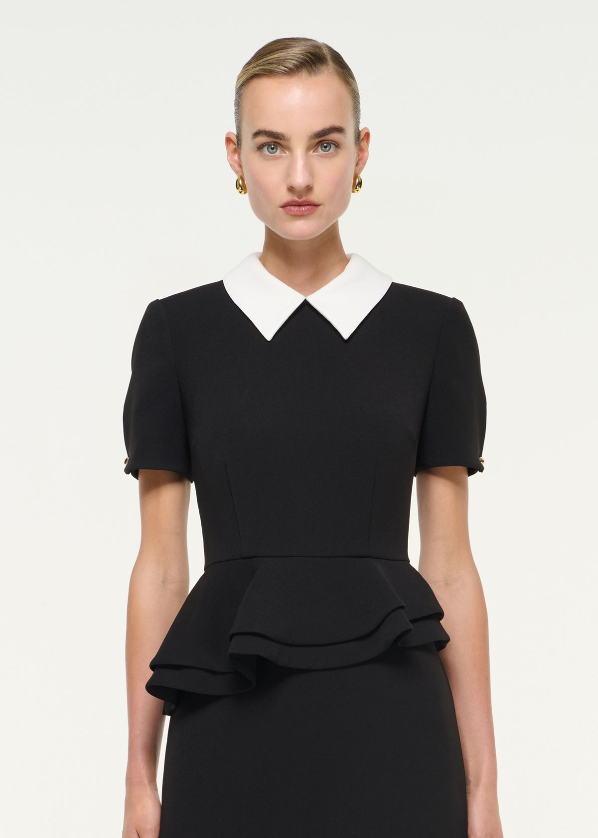 Monochrome Midi Dress With Contrast Collar