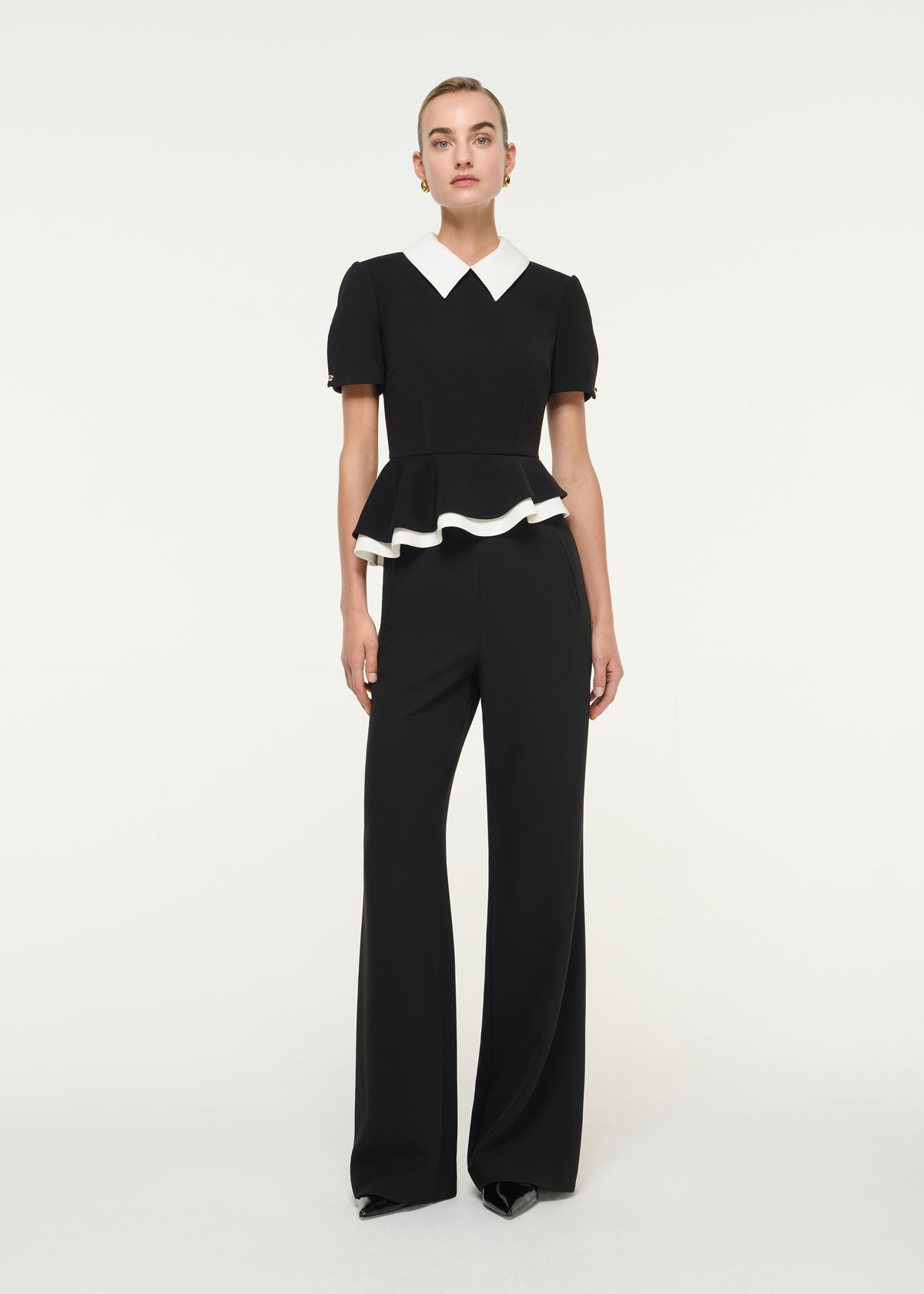 Contrast Monochrome Peplum Crepe Top