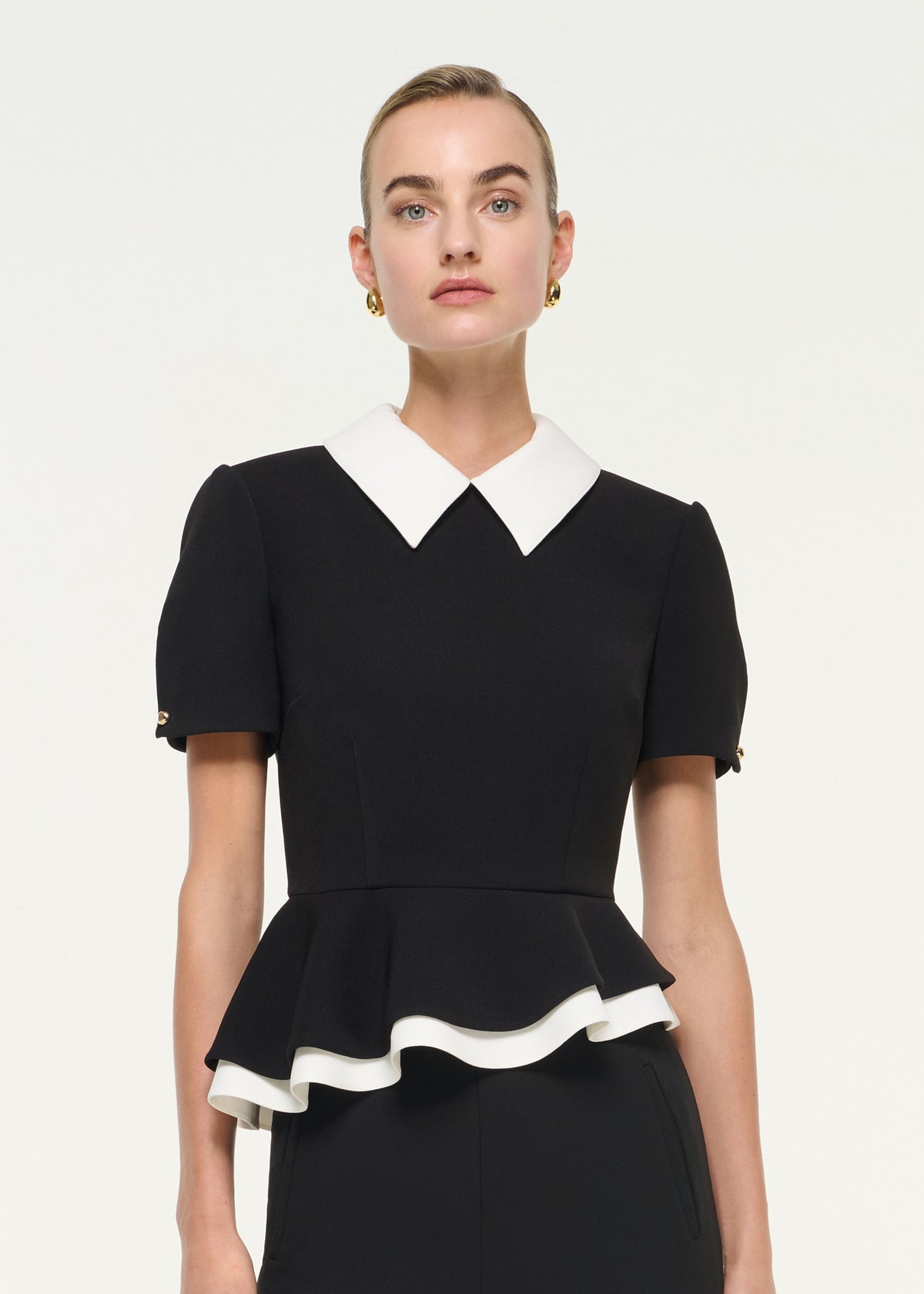 Contrast Monochrome Peplum Crepe Top