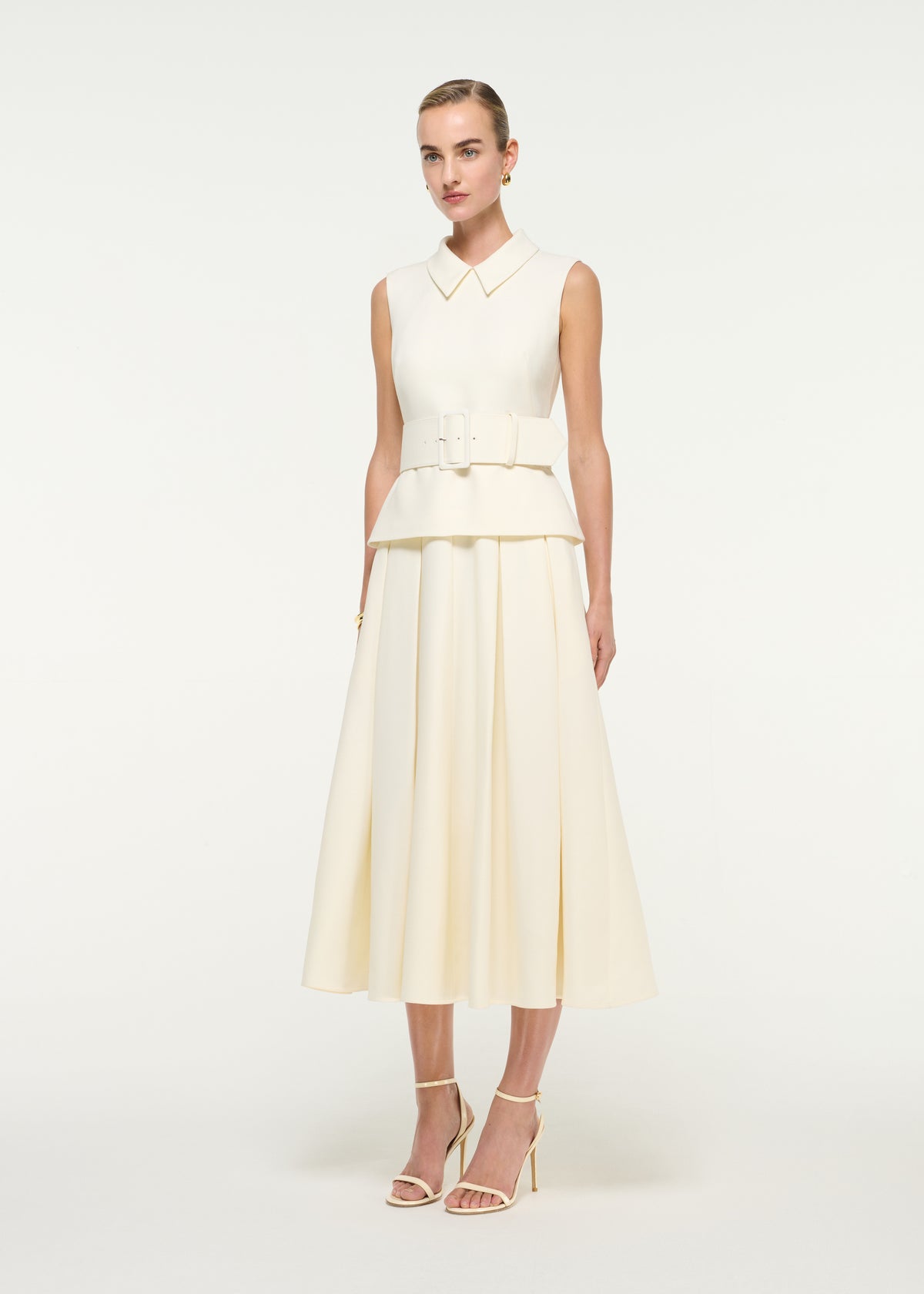 Wool Silk Belted Midi Dress