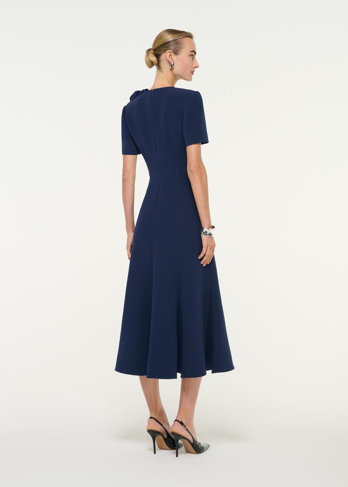 Crepe Midi Dress With Brooch Detail