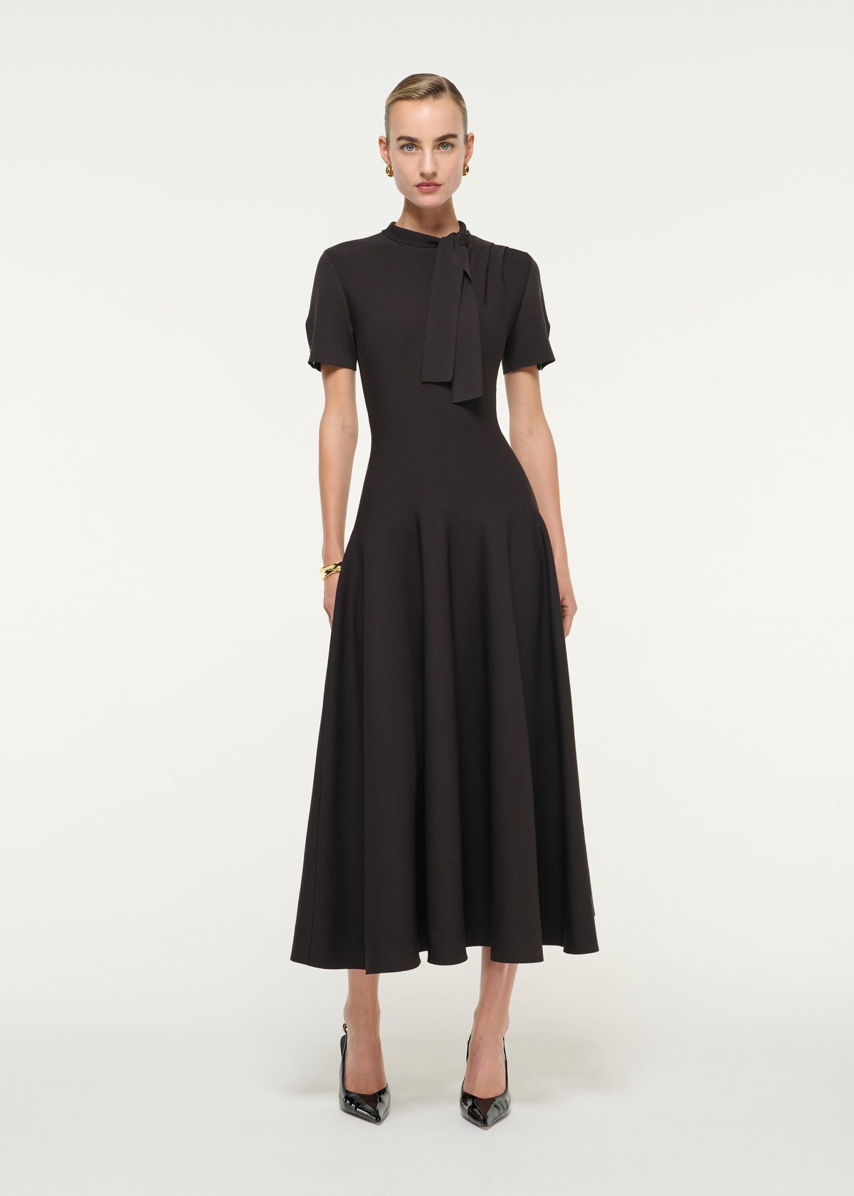 Tie Neck Flat Knit Midi Dress