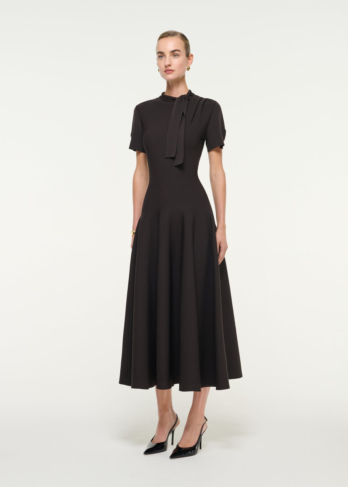 Tie Neck Flat Knit Midi Dress
