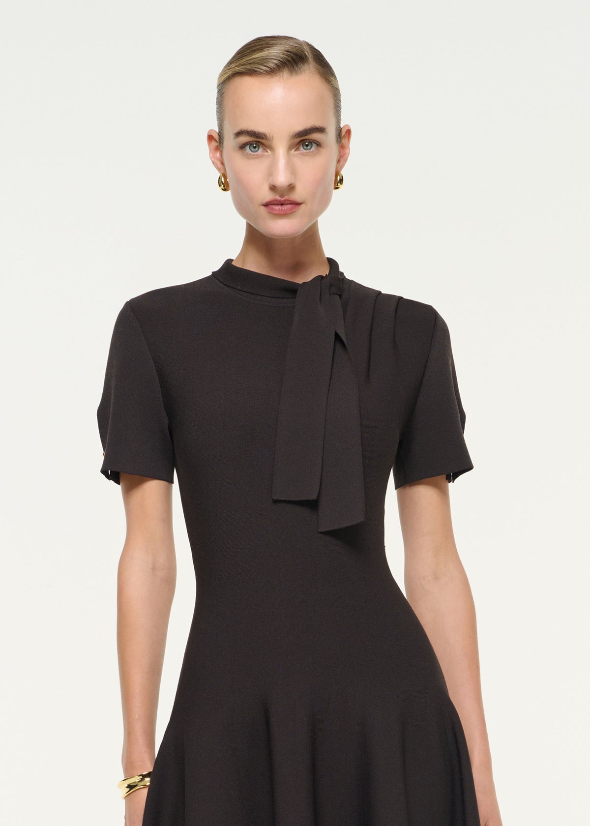 Tie Neck Flat Knit Midi Dress