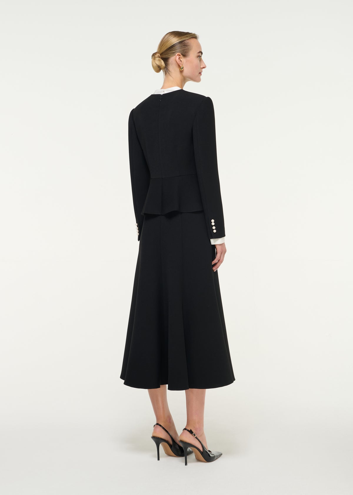 Monochrome Crepe V-Neck Midi Dress