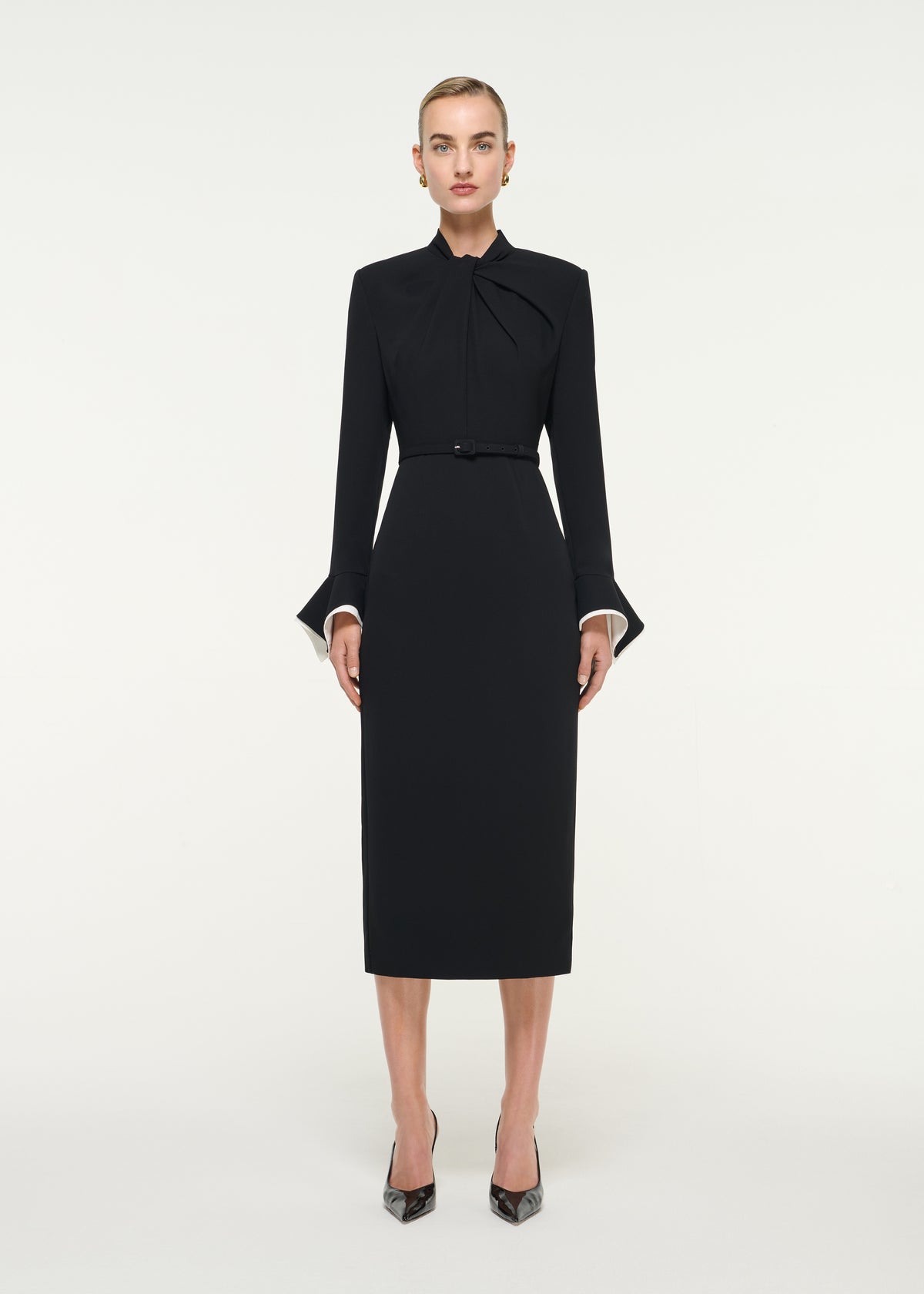 Light Cady Belted Black Midi Dress