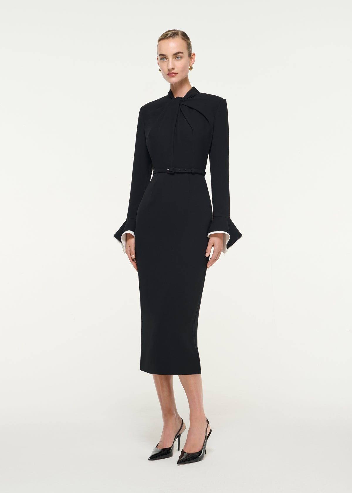 Light Cady Belted Black Midi Dress