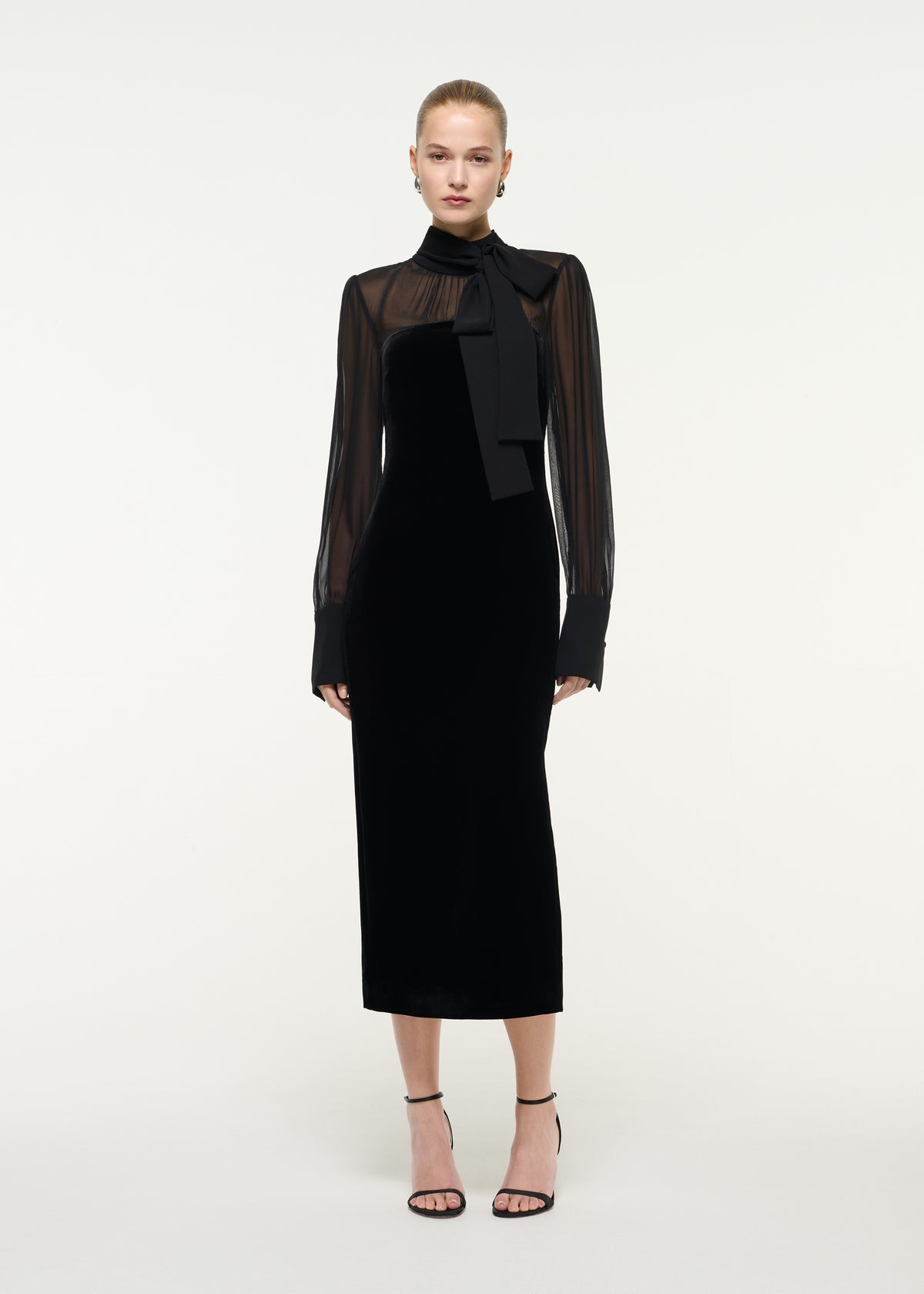 Velvet Midi Dress With Silk Chiffon Sleeves