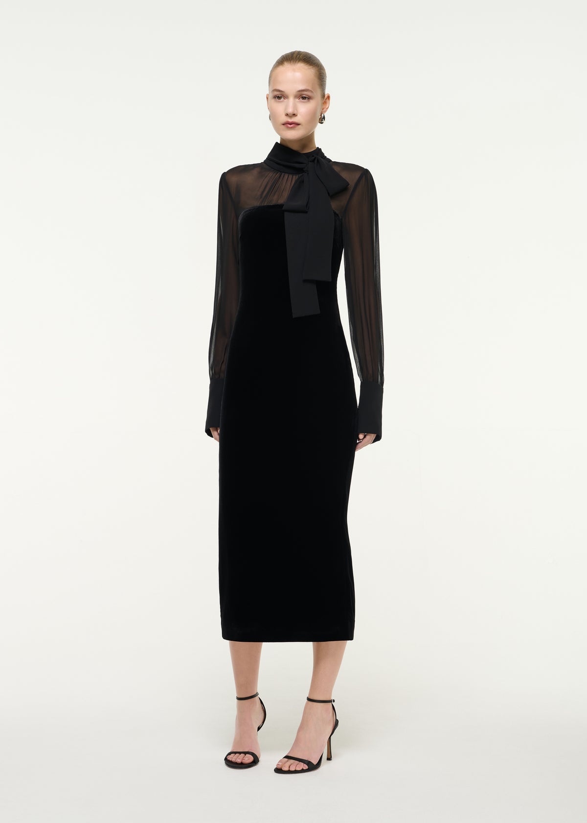 Velvet Midi Dress With Silk Chiffon Sleeves