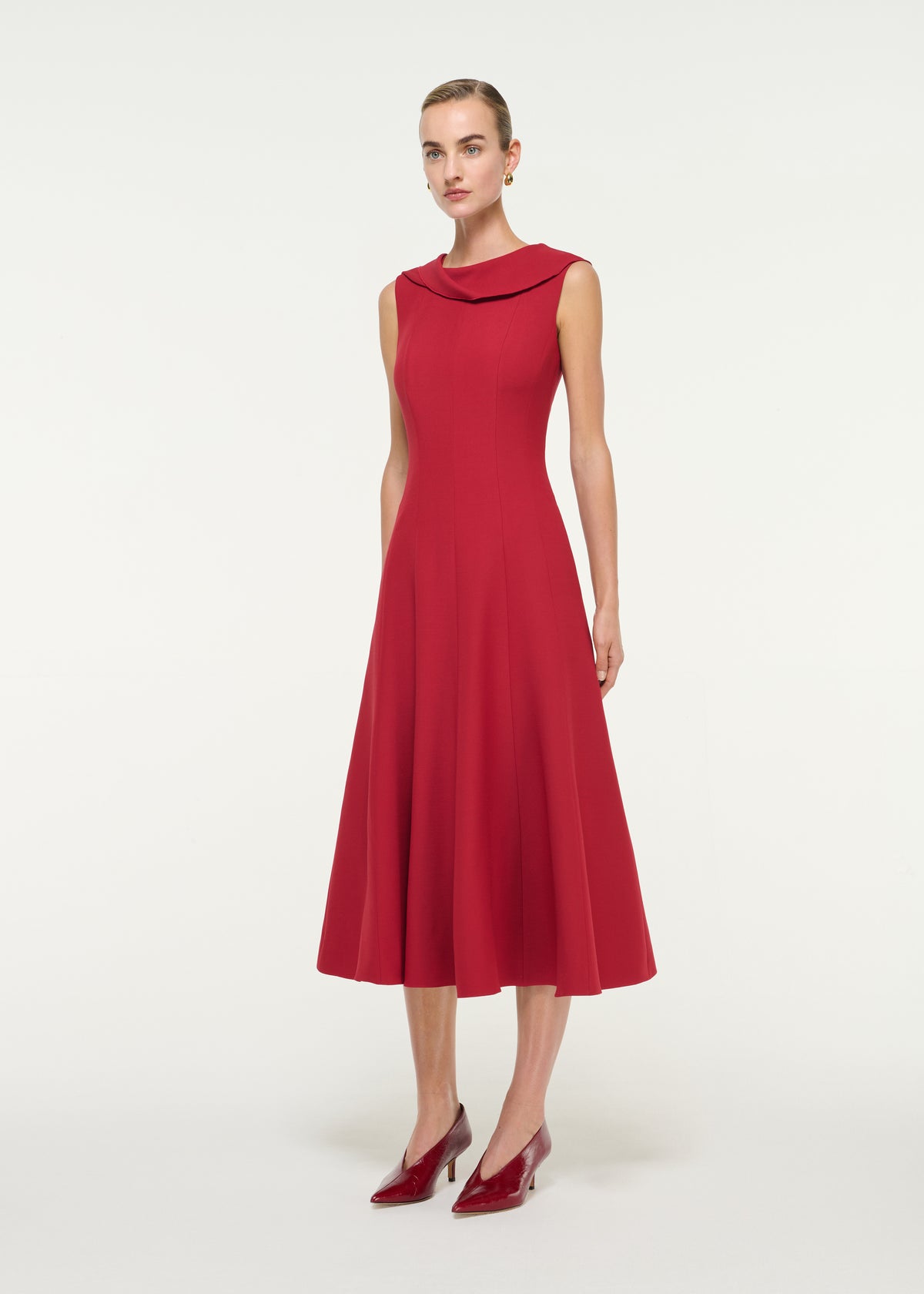 Wool Silk Midi Dress With Front Neck Drape
