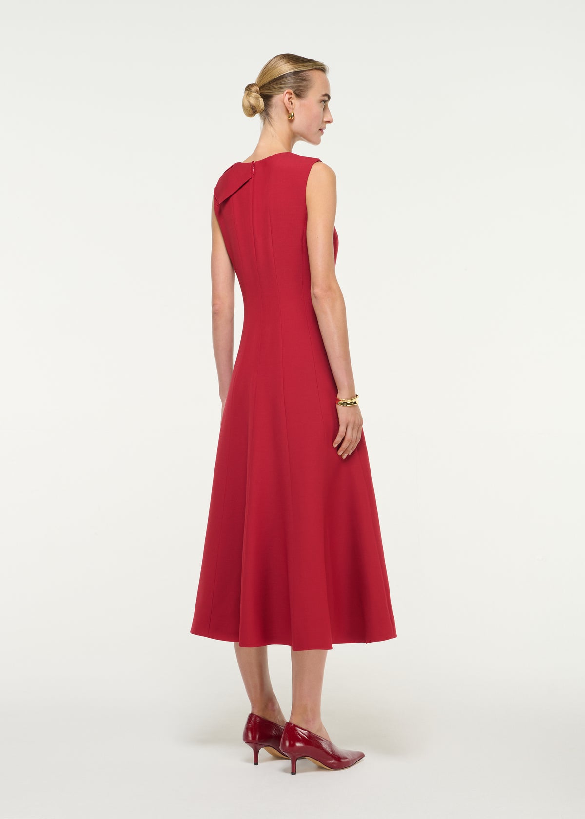 Wool Silk Midi Dress With Front Neck Drape
