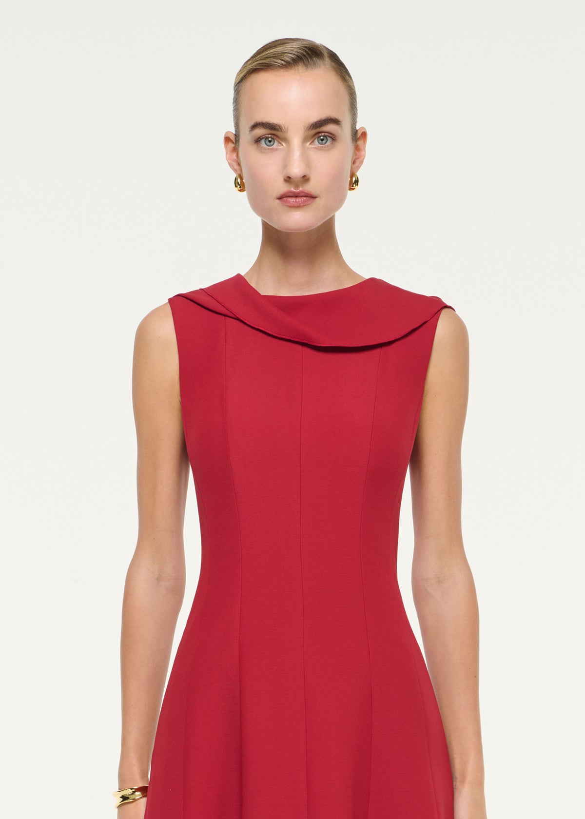 Wool Silk Midi Dress With Front Neck Drape