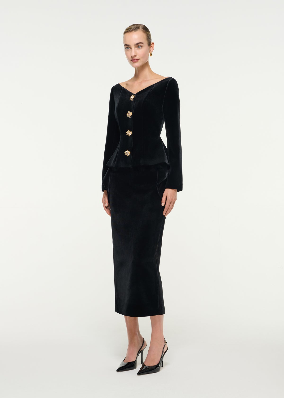 Velvet Jacket With Flower Buttons