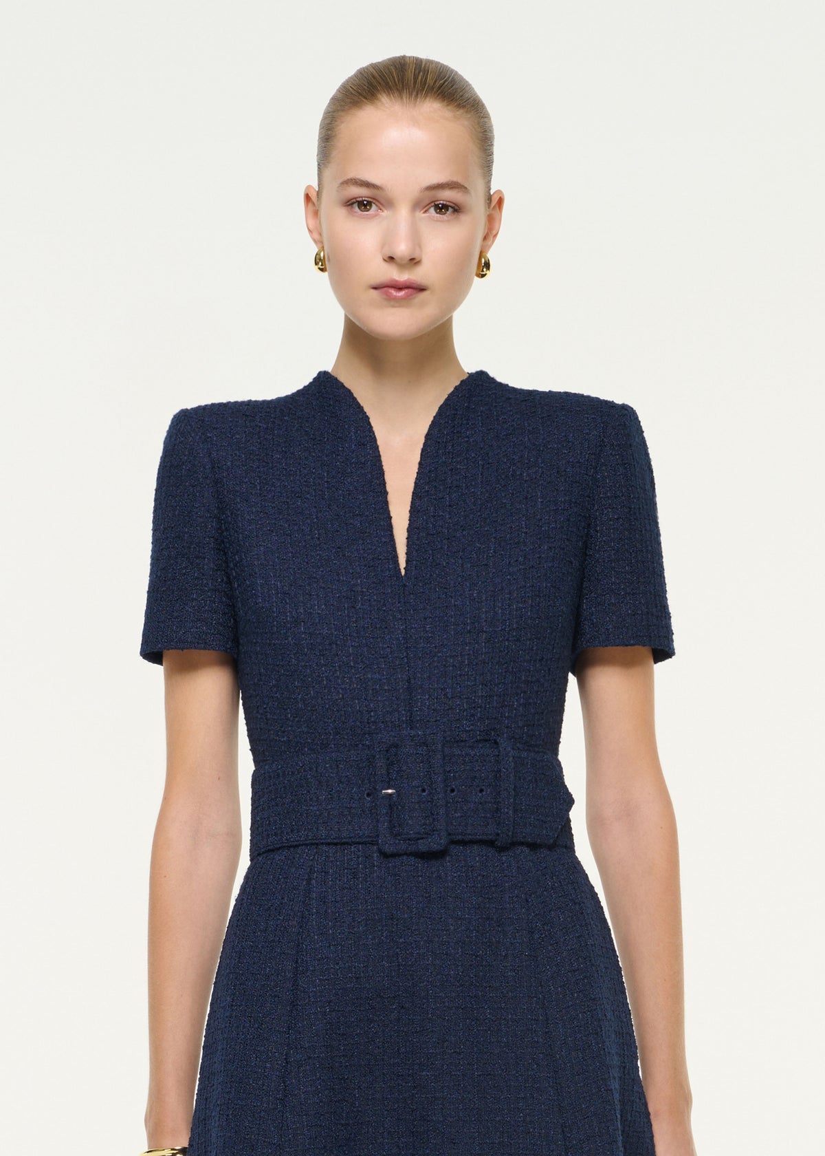 Belted Boucle Midi Dress