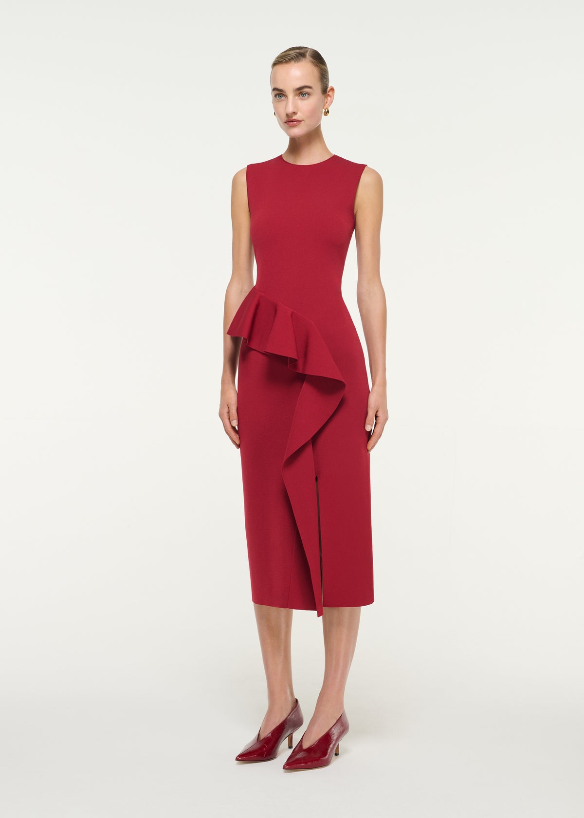 Asymmetric Frill Knit Midi Dress