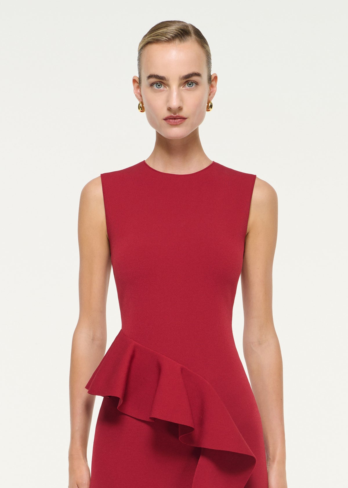 Asymmetric Frill Knit Midi Dress