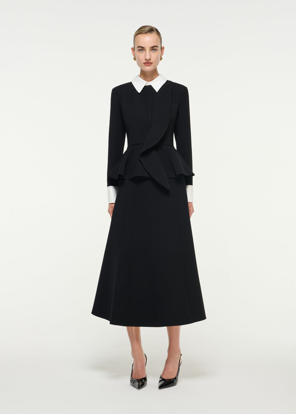 Contrast Collar Monochrome Crepe Midi Dress