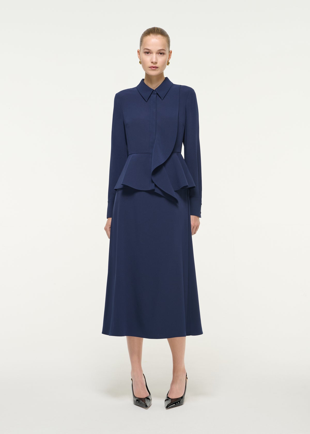 Long Sleeve Satin Crepe Midi Dress