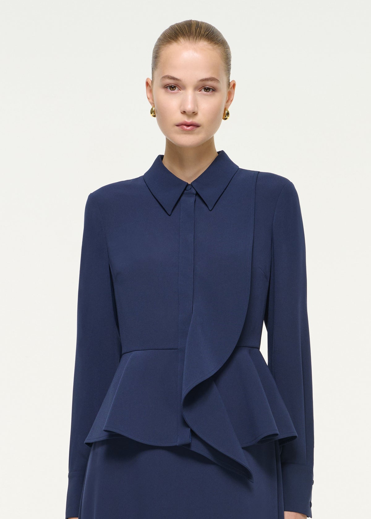 Long Sleeve Satin Crepe Midi Dress
