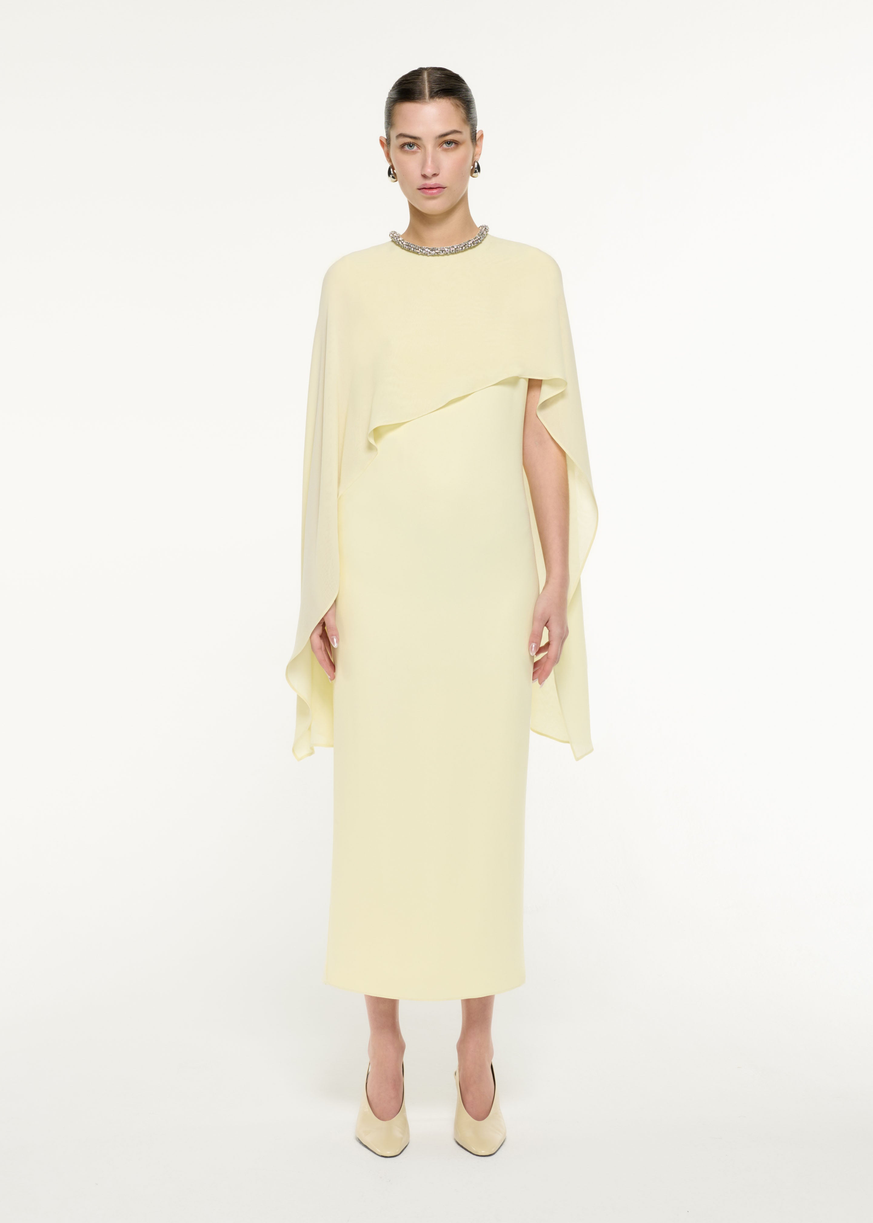 cape dress yellow Flowy Column with / US 14 choose one size up Lightweight Silk Cape Maxi Dress in