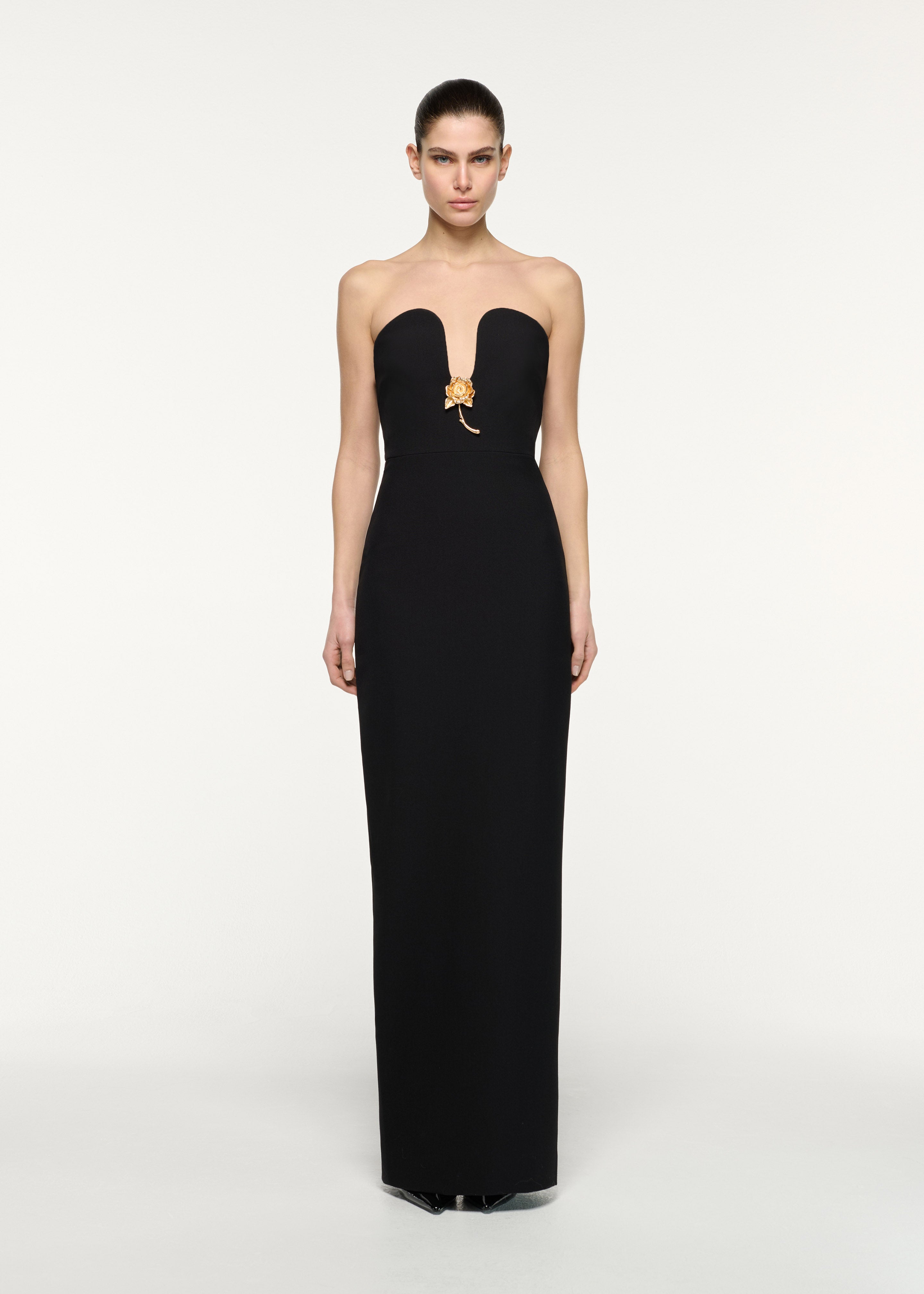 Gold Rose Brooched Plunge Dress Black – Roland Mouret