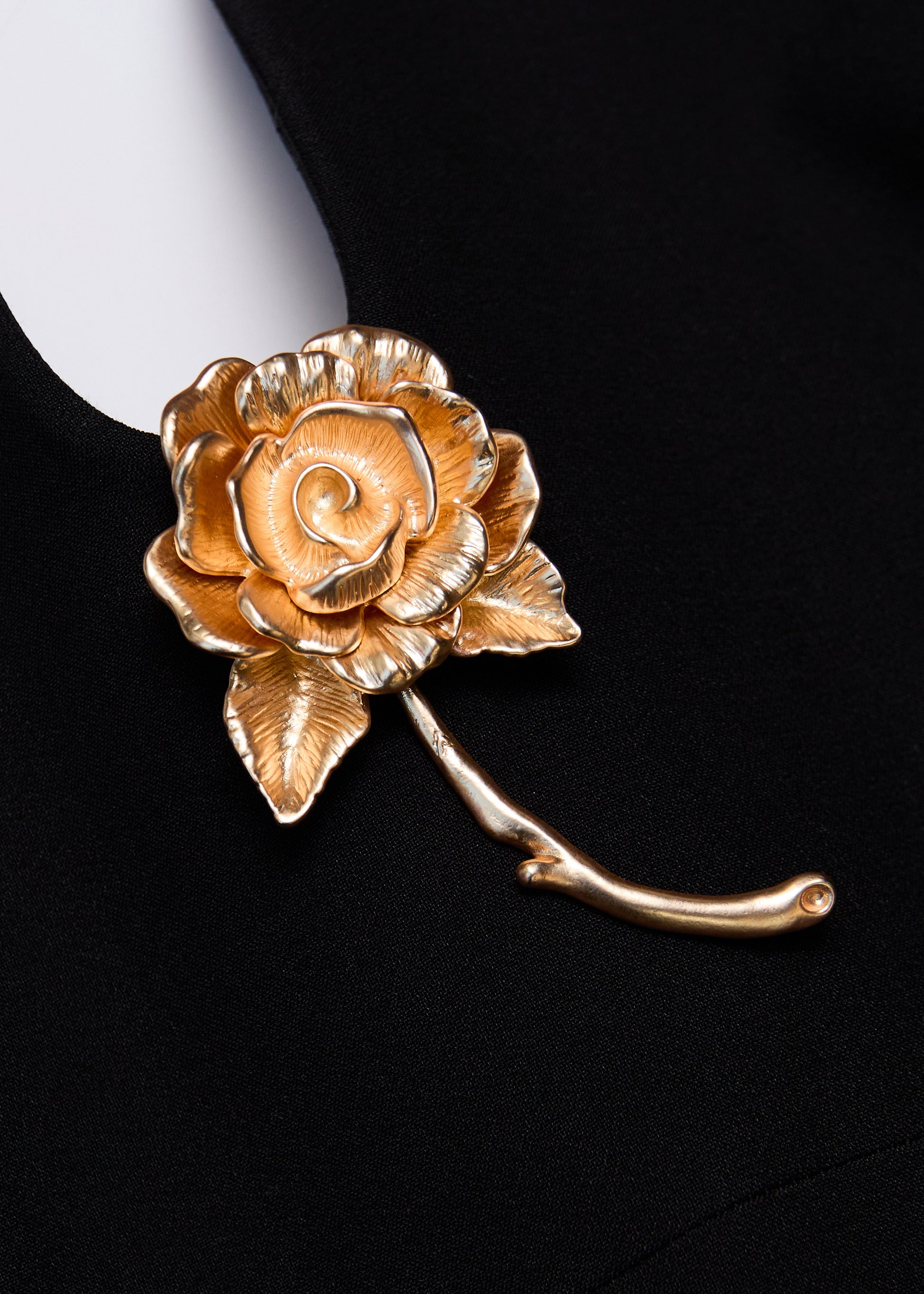 Gold Rose Brooched Plunge Dress